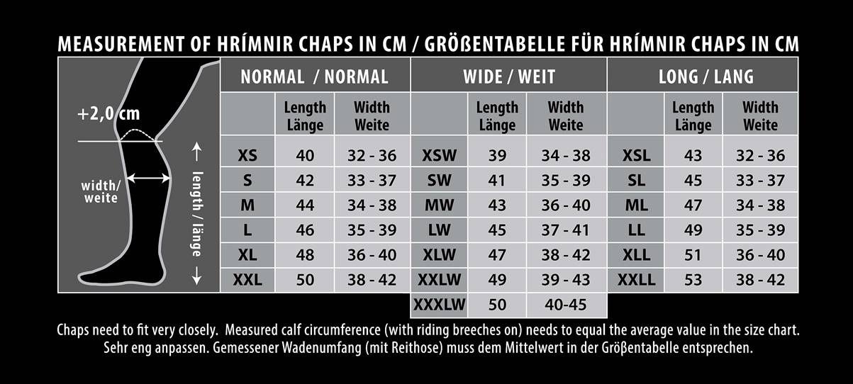 Pro Chaps Size Chart